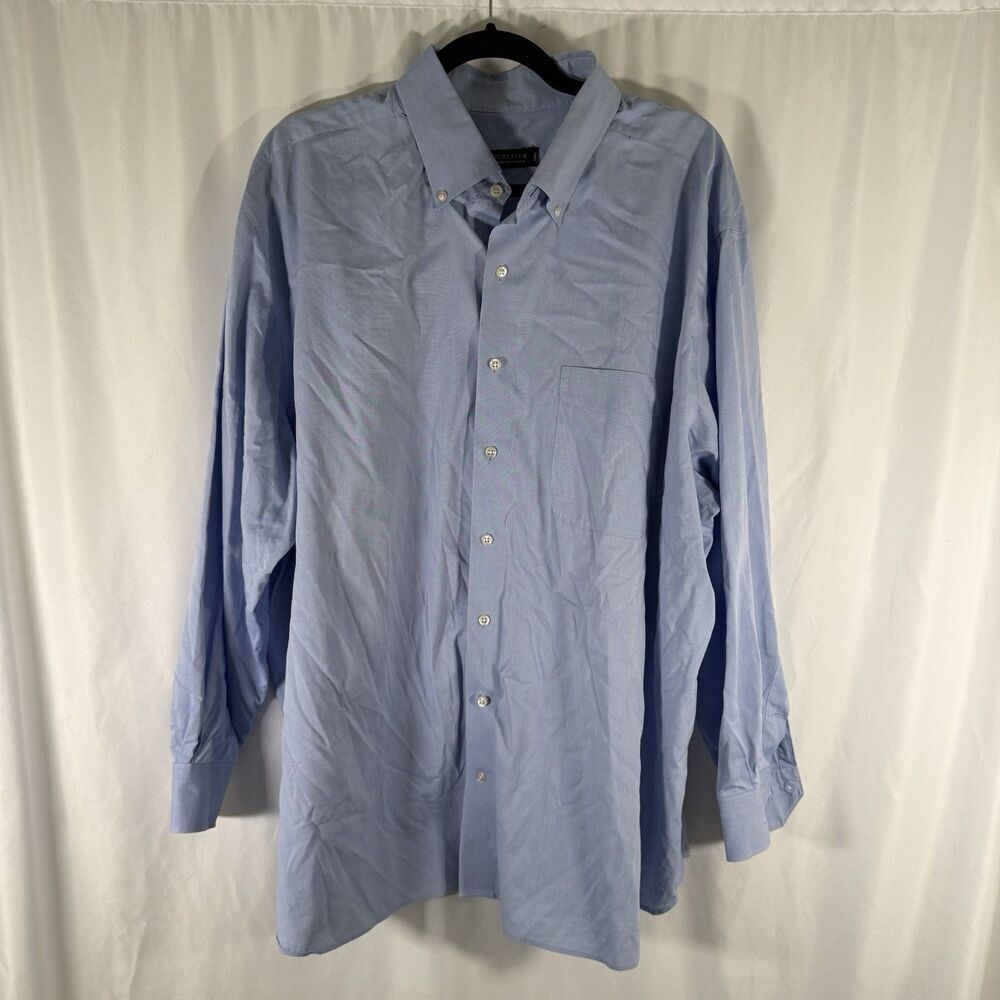 Rochester Dress Shirt Mens 18.5 34/35 Blue Egyptian Cotton Button Up Long Sleeve